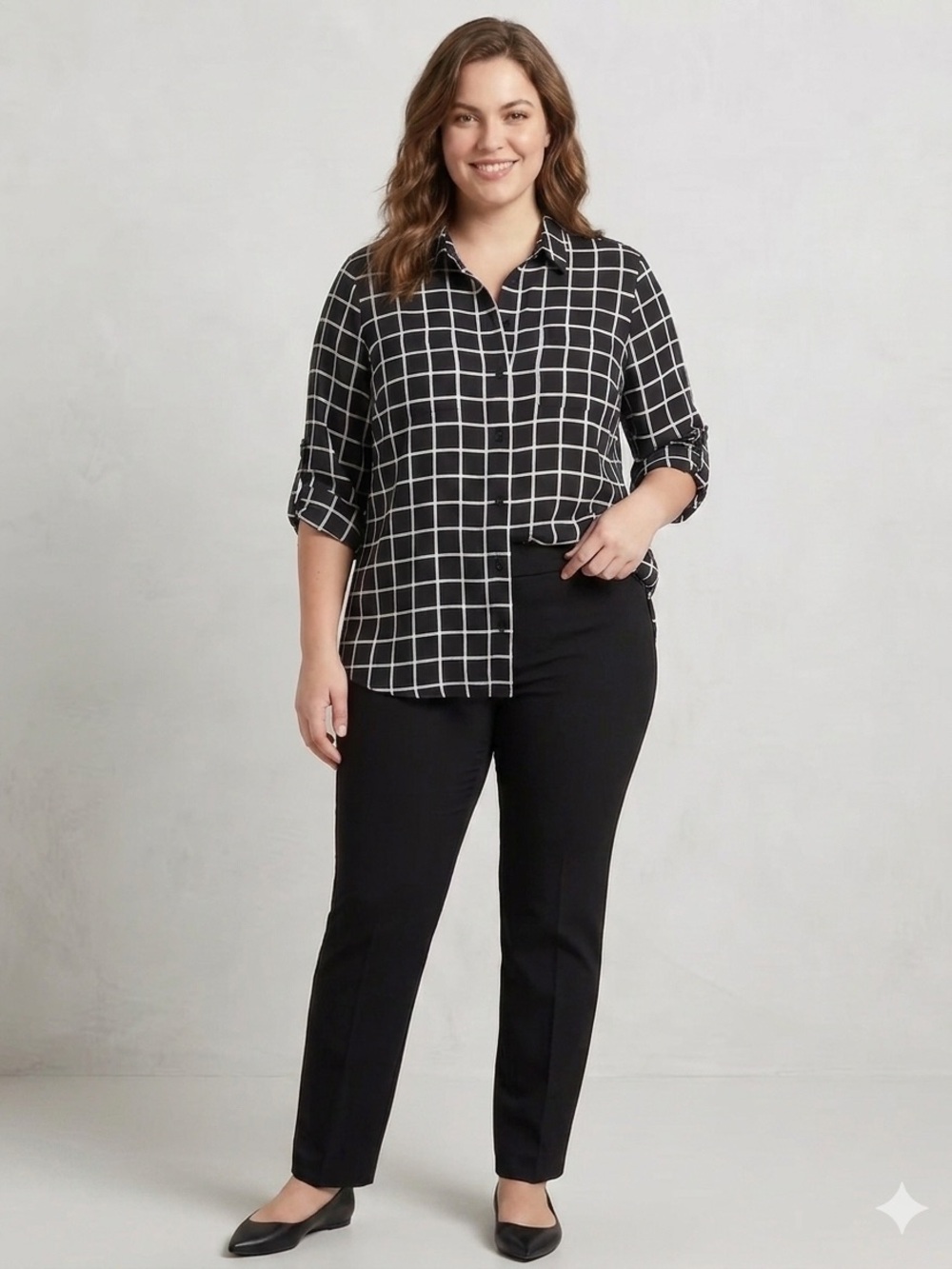 Calvin Klein Black and White grid blouse Size XL Dress Blouse, office top